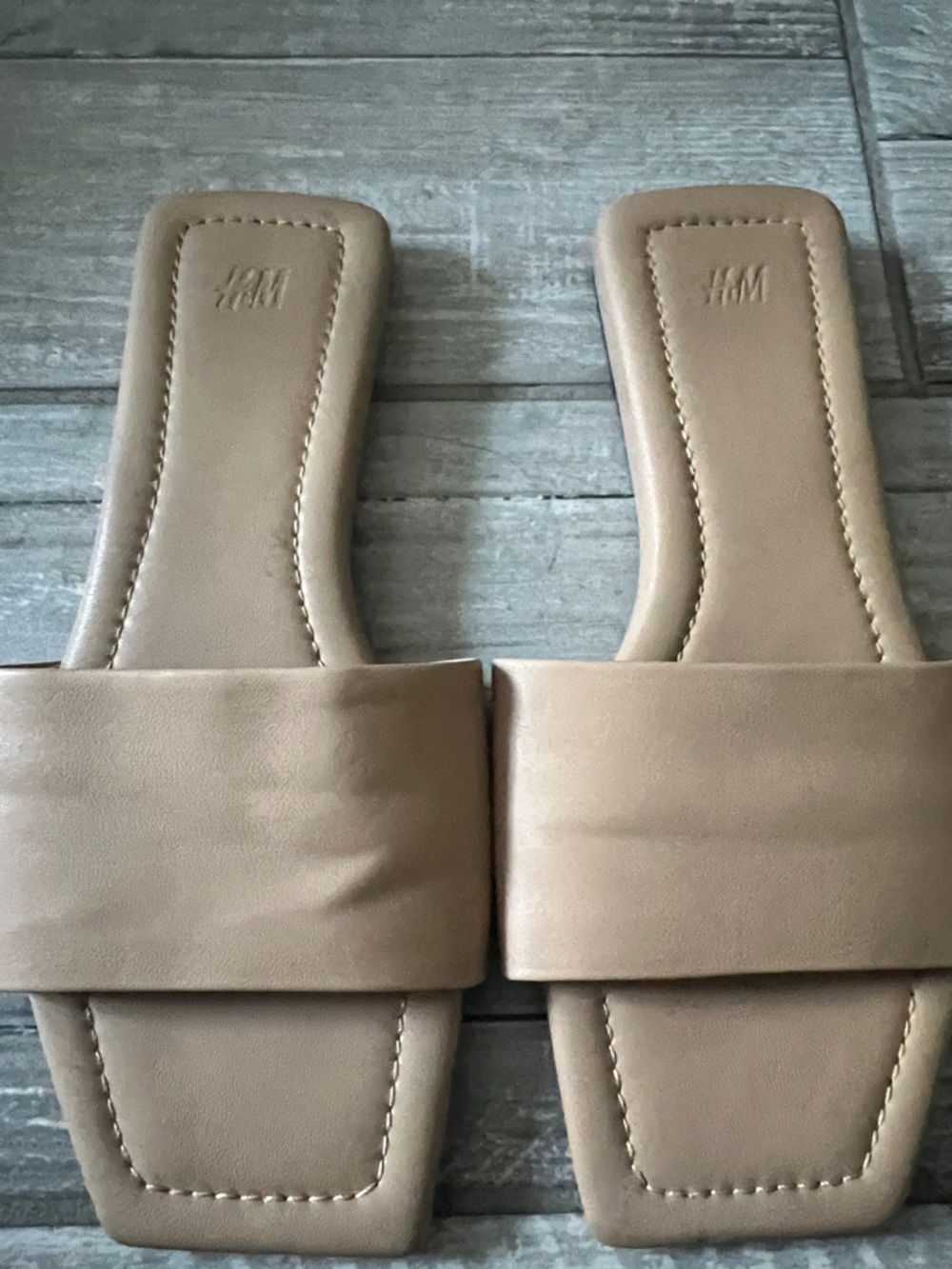 H&M Brown Leather-Look Slide Sandals